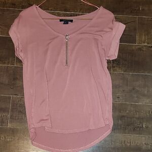 Women's Pink V-Neck Top with Zipper Detail